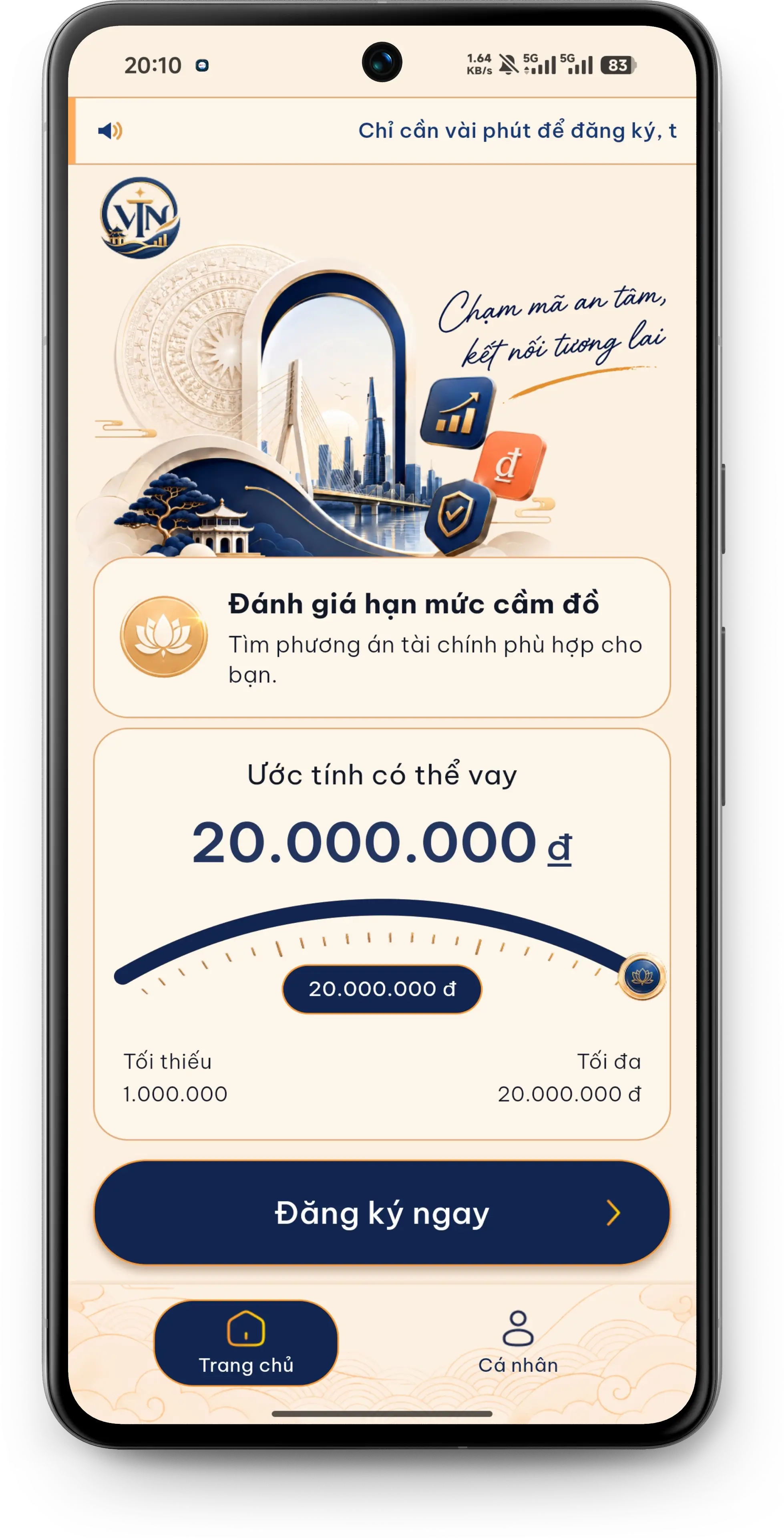 Màn hình ước tính hạn mức vay
